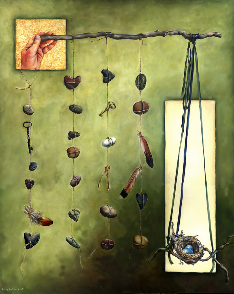 cathy weber - art - painting - woman - oil - montana - painting - oil - stick - heart - poem - object - stone