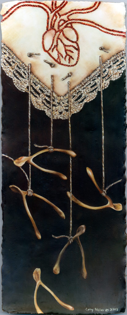 cathy weber - art - painting - woman - oil - montana - painting - oil - botanical - heart - lace -wishbone - embroidery - oil