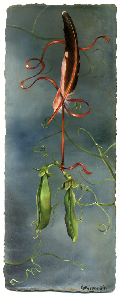 cathy weber - art - painting - woman - oil - montana - painting - botanical - ribbon - pea - oil painting