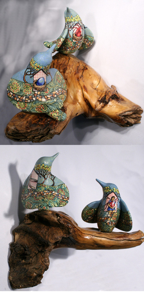 cathy weber - art - painting - woman - montana - ceramic - porcelain - bird - narrative - clay - glazed