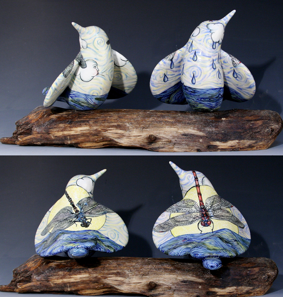 cathy weber - art - painting - woman - montana - ceramic - porcelain - bird - narrative - clay - glazed