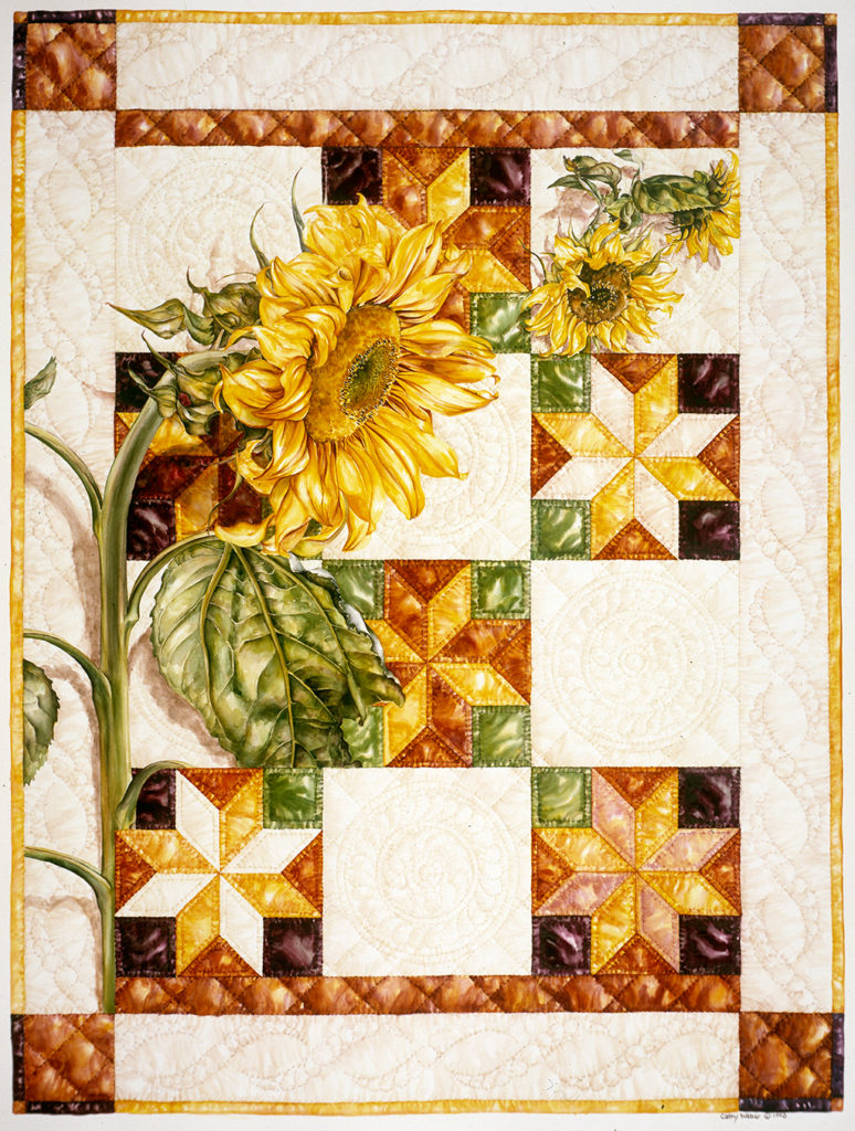 cathy weber - art - watercolor - sunflower - quilt - stitch - montana