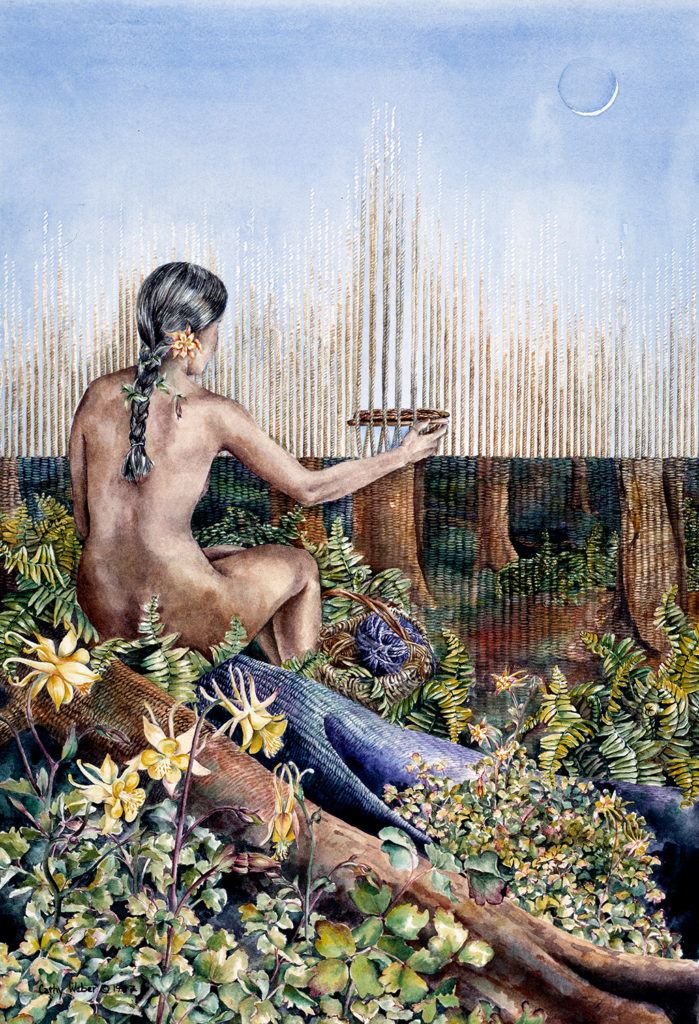 cathy weber - art - forest - watercolor - weaver - weave - stitch - montana