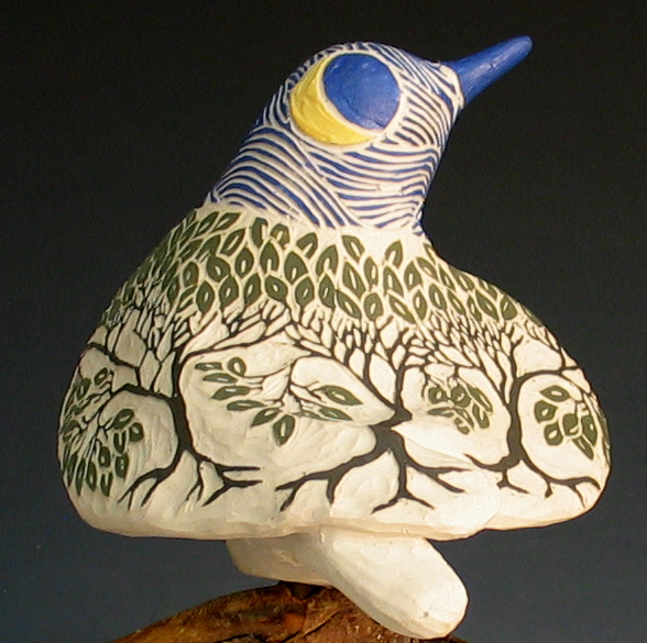 cathy weber - art - clay- woman - montana - ceramic - porcelain - bird - red wing - redwing - forest - carved