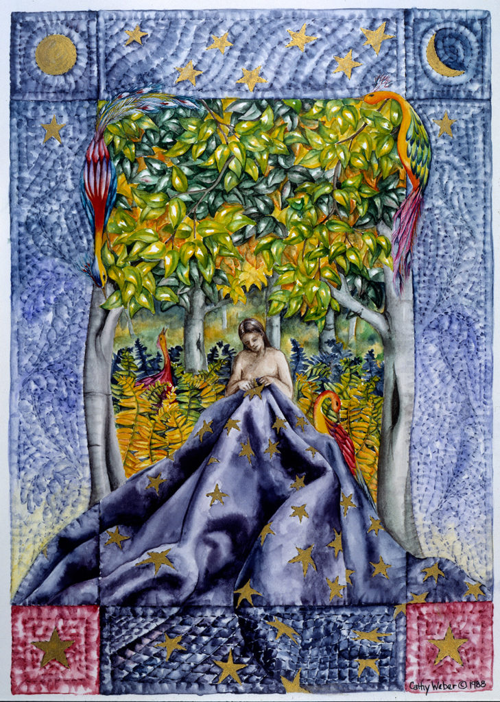 cathy weber - art - holy card - holycard - quilt - watercolor - creation - stitcher - stitch - montana- night - sky - quilter