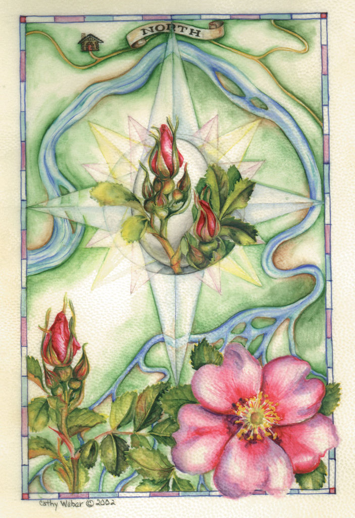 cathy weber - art - artmaker - watercolor - montana - illumination - book - artist - map - compass rose - parchment