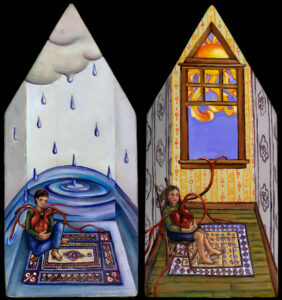 10.018 Sun and Rain Heart House, 3x3x6.75"