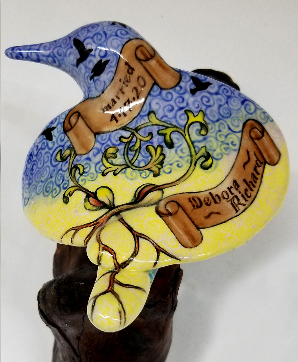 20008- cathy weber - art - painting - woman - montana - ceramic - porcelain - bird - narrative - clay - glazed