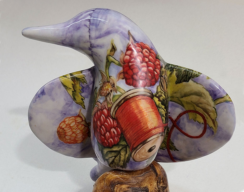22003- cathy weber - art - painting - woman - montana - ceramic - porcelain - bird - narrative - clay - glazed