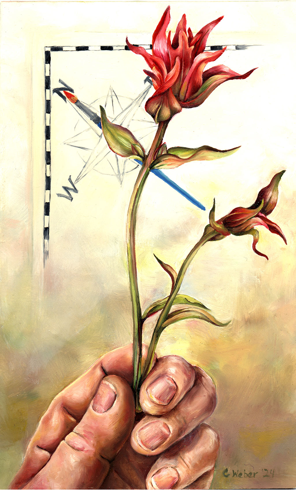 cathy weber - art - artmaker - montana - woman - artist - oil paint - map - compass rose - paint brush - thunder sparks