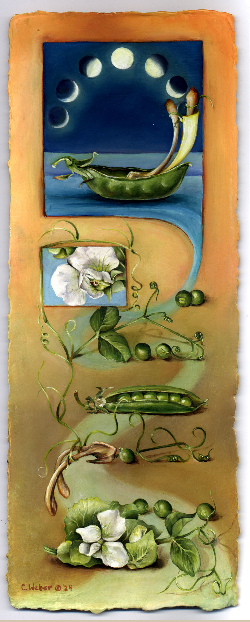 cathy weber - art - painting - woman - oil - montana - painting - oil - moon - poem - object - pea - wish bone