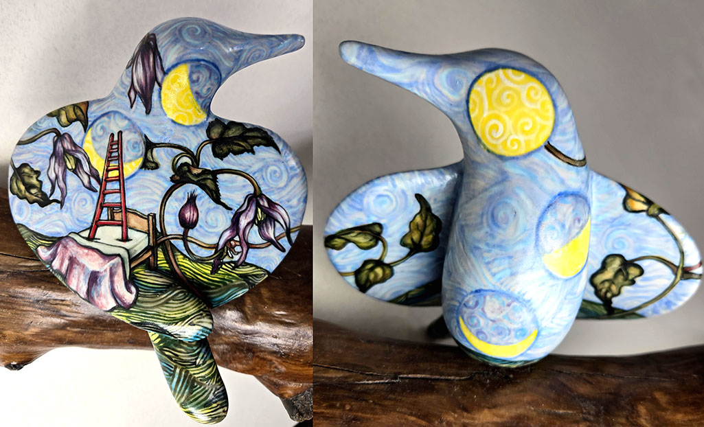 cathy weber - art - painting - woman - montana - ceramic - porcelain - bird - narrative - clay - glazed