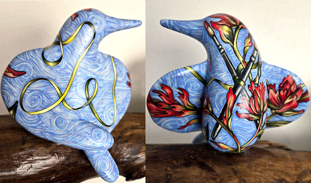 cathy weber - art - painting - woman - montana - ceramic - porcelain - bird - narrative - clay - glazed